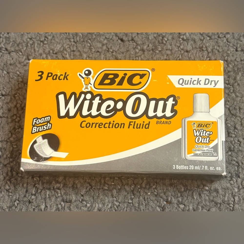 Bic Wite-Out Quick Dry Correction Fluid 20 ml Bottle White 3 Pack New